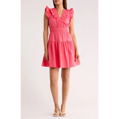 Vince Camuto Ruffle V-neck Cotton Minidress In Pink