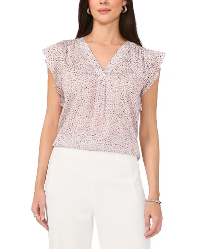 Vince Camuto Ruffled Sleeve V Neck Top In New Ivory