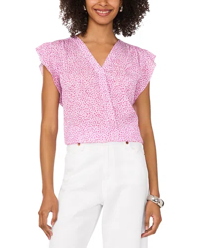 Vince Camuto Ruffled Sleeve V Neck Top In Violet Blush