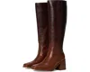 Vince Camuto Sangeti Boots Chocolate Leather Side Zip Block Heel Zogg313 In Burgundy