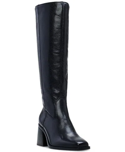 Vince Camuto Sangeti Snip-toe Block-heel Knee-high Boots In Black