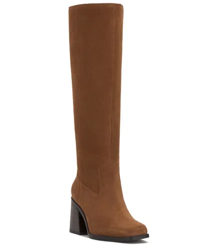 Vince Camuto Sangeti Snip-toe Block-heel Knee-high Boots In Brown