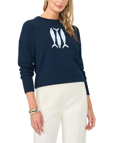 Vince Camuto Sardine Motif Crewneck Sweater In Blue