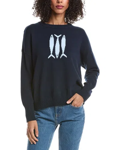 Vince Camuto Sardine Motif Crewneck Sweater In Blue