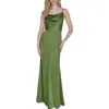 Vince Camuto Satin Cowl Neck Gown In Olive