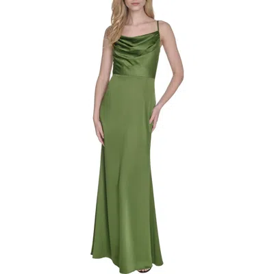 Vince Camuto Satin Cowl Neck Gown In Olive