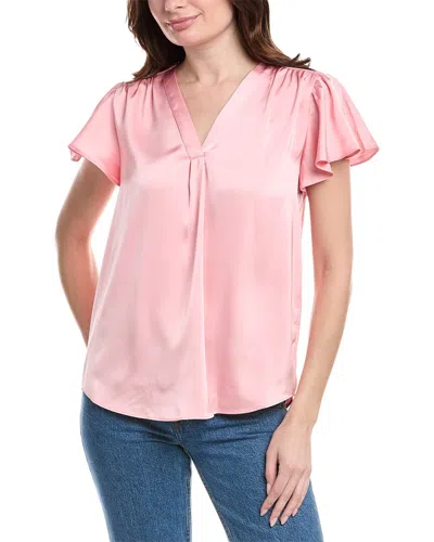 Vince Camuto Satin Flutter Sleeve Top In Pink
