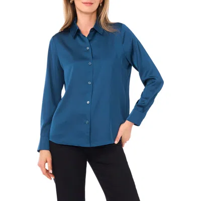 Vince Camuto Satin Long Sleeve Button-up Shirt In Blue