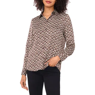 Vince Camuto Satin Long Sleeve Button-up Shirt In Brown
