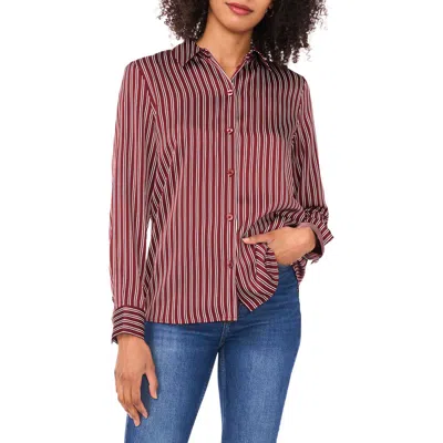 Vince Camuto Satin Long Sleeve Button-up Shirt In Brown