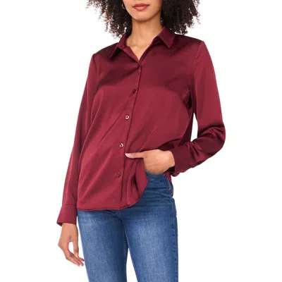 Vince Camuto Satin Long Sleeve Button-up Shirt In Burgundy