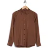 Vince Camuto Satin Long Sleeve Button-up Shirt In Cocoa