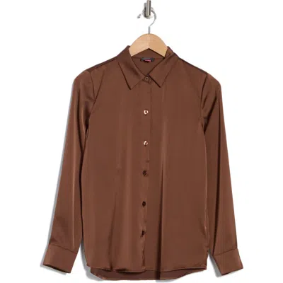 Vince Camuto Satin Long Sleeve Button-up Shirt In Cocoa
