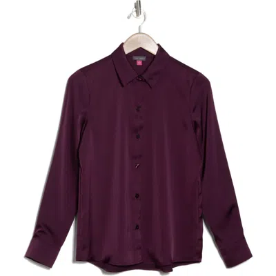 Vince Camuto Satin Long Sleeve Button-up Shirt In Deep Ruby