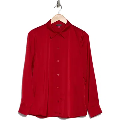 Vince Camuto Satin Long Sleeve Button-up Shirt In Festive Ruby