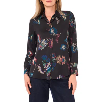 Vince Camuto Satin Long Sleeve Button-up Shirt In Multi