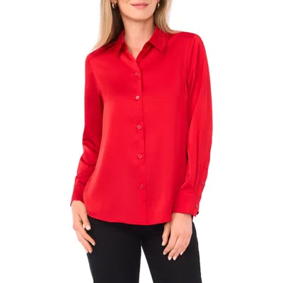 Vince Camuto Satin Long Sleeve Button-up Shirt In Red