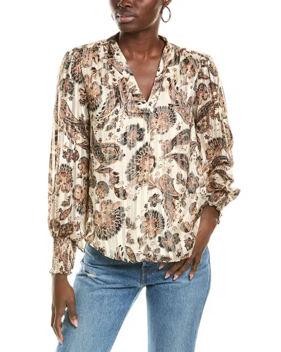 Vince Camuto Satin Shadow Stripe Blouse In Brown