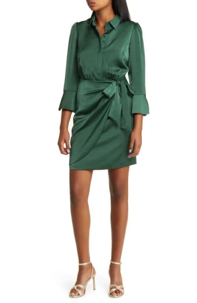 Vince Camuto Satin Shirtdress In Emerald