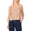 Vince Camuto Scallop Hem Cotton Blend Lace Top In Brown