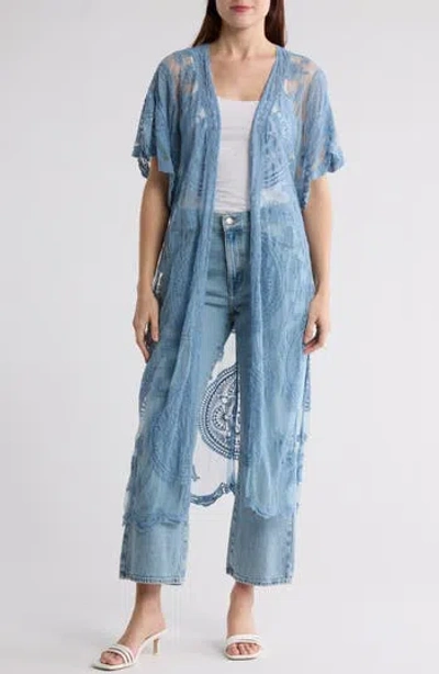 Vince Camuto Scallop Lace Medallion Duster In Blue