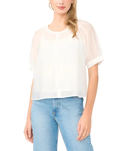 Vince Camuto Scoop Neck Button Down Short Sleeve Top In White