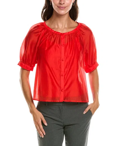 Vince Camuto Scoop Neck Button-down Shirt In Red