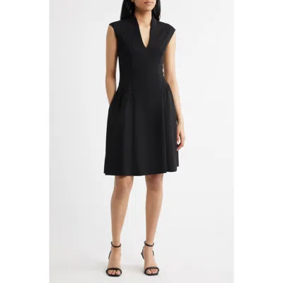 Vince Camuto Scuba Crepe V-neck Fit & Flare Dress In Black