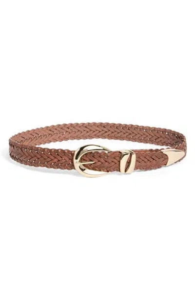 Vince Camuto Sculptural Buckle Woven Leather Belt In Neutral