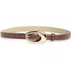 Vince Camuto Sculptural Oval Buckle Croc Embossed Faux Leather Belt In Brown