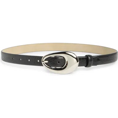Vince Camuto Sculptural Oval Buckle Croc Embossed Faux Leather Belt In Multi