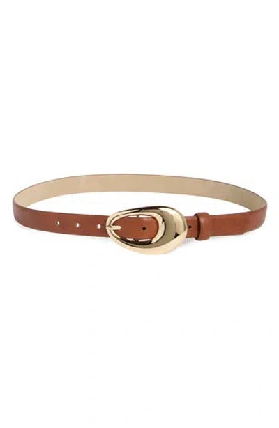 Vince Camuto Sculptural Oval Buckle Faux Leather Belt In Brown