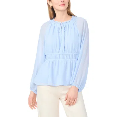 Vince Camuto Semi Sheer Long Sleeve Peplum Top In Blue