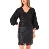 Vince Camuto Sequin Balloon Sleeve Top In Black