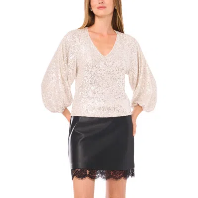Vince Camuto Sequin Balloon Sleeve Top In White