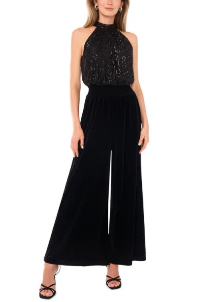 Vince Camuto Sequin Bodice Wide Leg Jumpsuit In Black