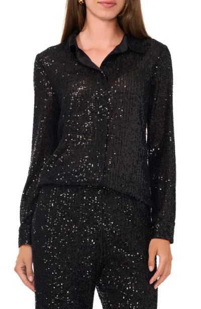 Vince Camuto Women's Sequined Button-front Shirt In Rich Black