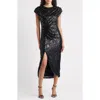 Vince Camuto Sequin Cap Sleeve Cocktail Dress In Black
