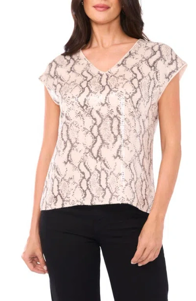 Vince Camuto Sequin Cap Sleeve Top In Neutral