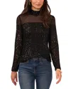 Vince Camuto Illusion Yoke Sequin Mock Neck Top In Rich Black