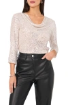 Vince Camuto Metallic Ruffle Cuff Velvet Top In Champagne Silver