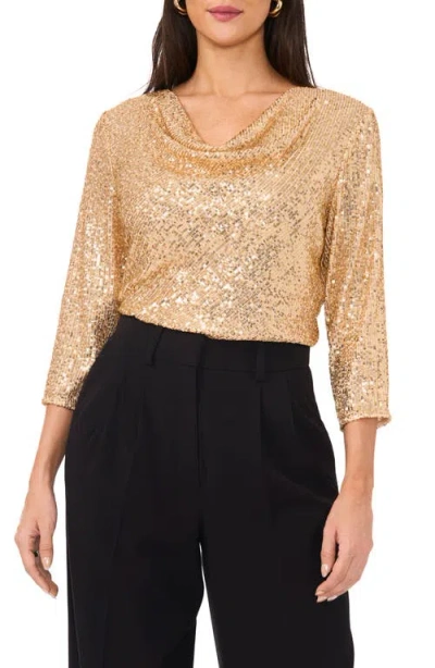 Vince Camuto Womens Sequined Cowlneck 3 4 Sleeve Top Xxs 3x In Gold