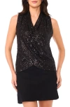 Vince Camuto Sequin Crossover Detail Sleeveless Top In Black