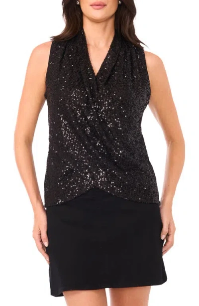 Vince Camuto Sequin Crossover Detail Sleeveless Top In Black