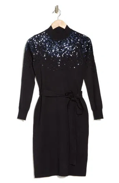 Vince Camuto Sequin Embellished Long Sleeve Dress In Navy | ModeSens