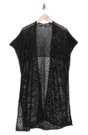 Vince Camuto Sequin Embellished Open Knit Short Sleeve Duster