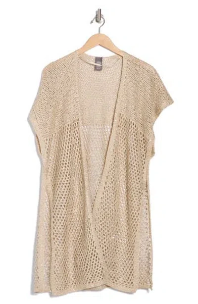 Vince Camuto Sequin Embellished Open Knit Short Sleeve Duster In Neutral