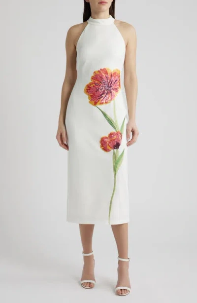 Vince Camuto Sequin Flower Midi Dress In White
