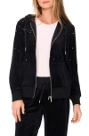 Vince Camuto Plus Size Velour Zip-front Hoodie Jacket In Black