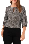 Vince Camuto Sequin Keyhole Neck Blouse In Charcoal Black